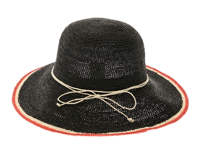 wholesale beach hats - Black/Red Raffia Crochet Hat