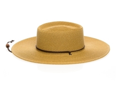 Wholesale UPF 50 Wide Brim Tweed Straw Sun Hats - Boater Hat with Chin Cord