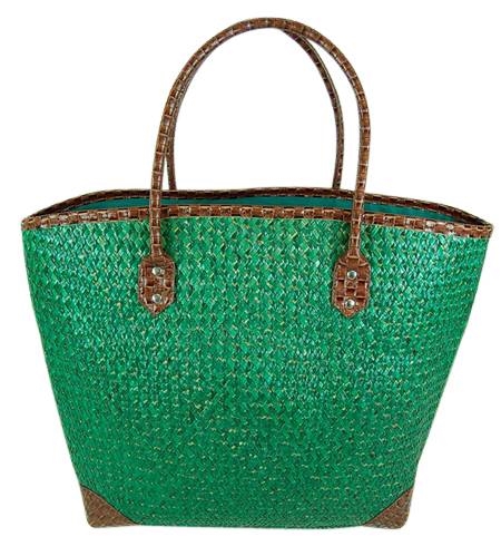 Luxury Designer Straw Handbag Tote Global Chic Resort Bag》Red Faux Leather