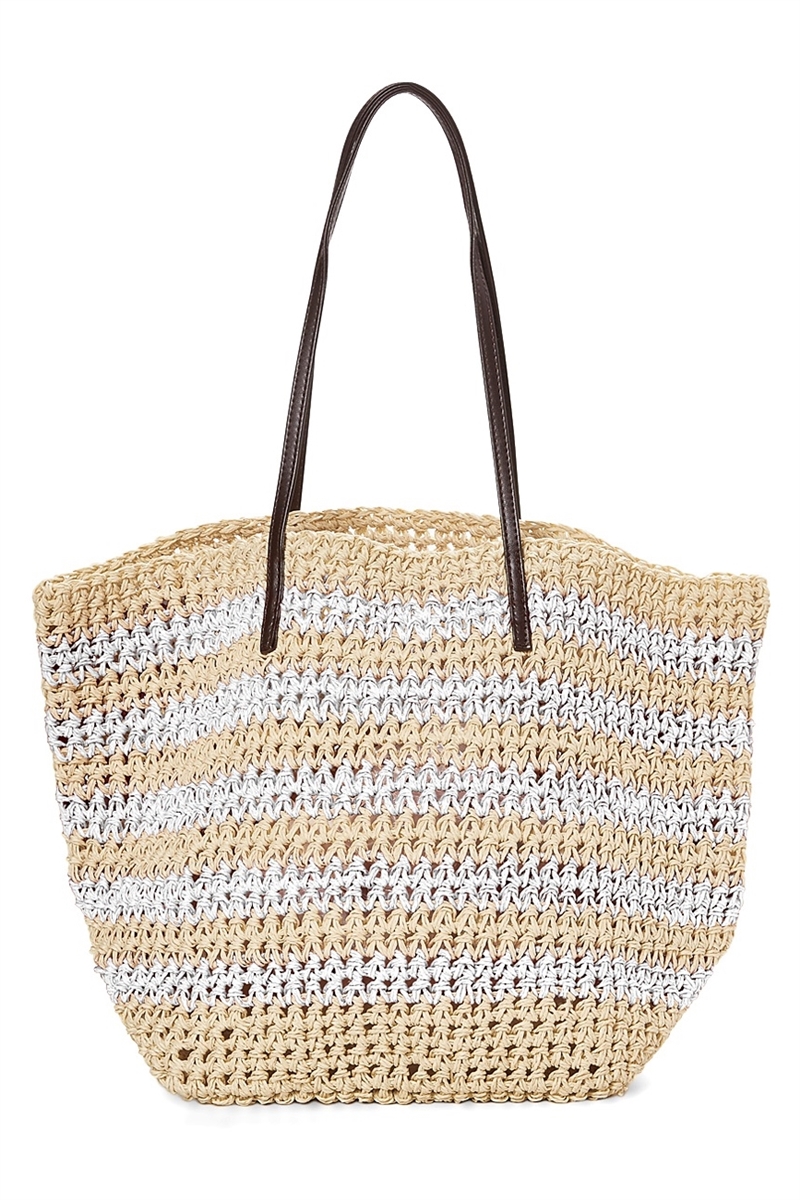 Santa Cruz Two Tone Wide Stripes Large Straw Tote Bag – Shebobo