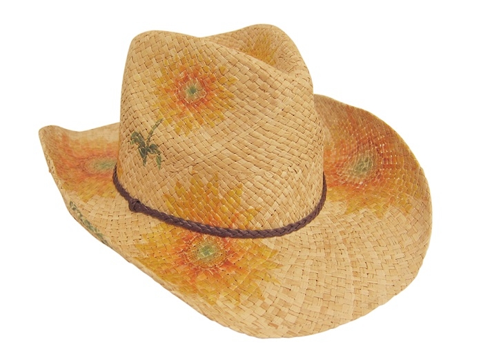 Shapeable Brim Natural Straw Cowboy Hat for Women Faux Leather Trim