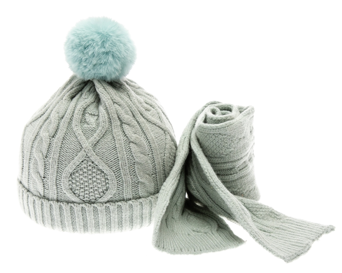 Boardman Cable Knit Pom Beanie Scarf and Glove Set