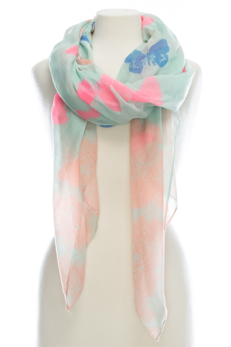 Cream with Silver Foil Printed Soft Cotton Bird & Butterfly Print Scarves Shawl Wrap Stole Sarong Head Scarf